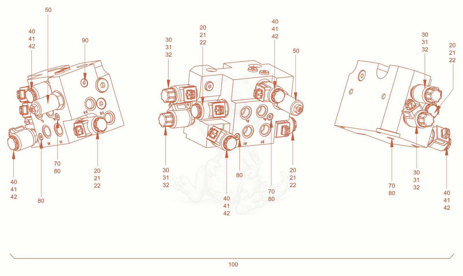 Exploded parts diagram of the valve block of a Wacker Neuson RD40-130US, with numbered balloons