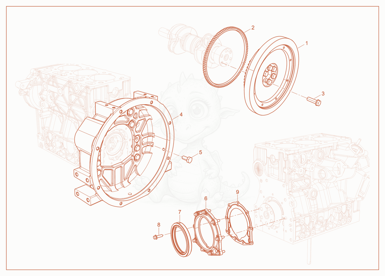 Exploded parts diagram of the Flywheel of a Wacker Neuson LTG14, with numbered balloons