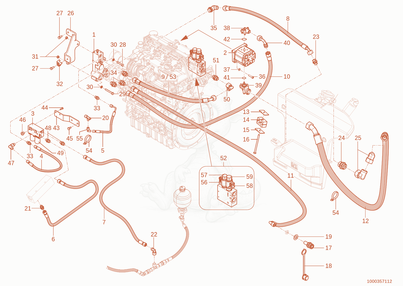 Exploded parts diagram of the Trailer brake of a Wacker Neuson TH627(418-22), with numbered balloons