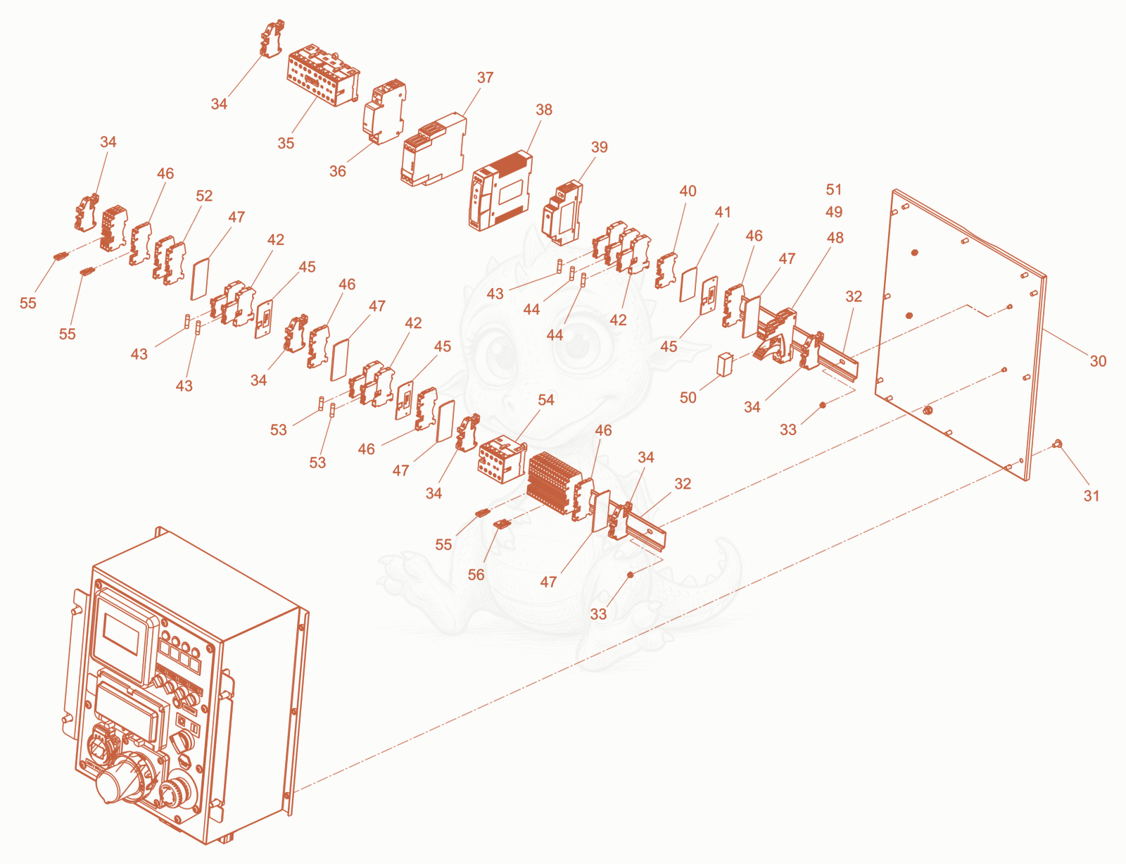 Exploded parts diagram of the control panel LTN5Y CH of a Wacker Neuson LTN5YCH, with numbered balloons