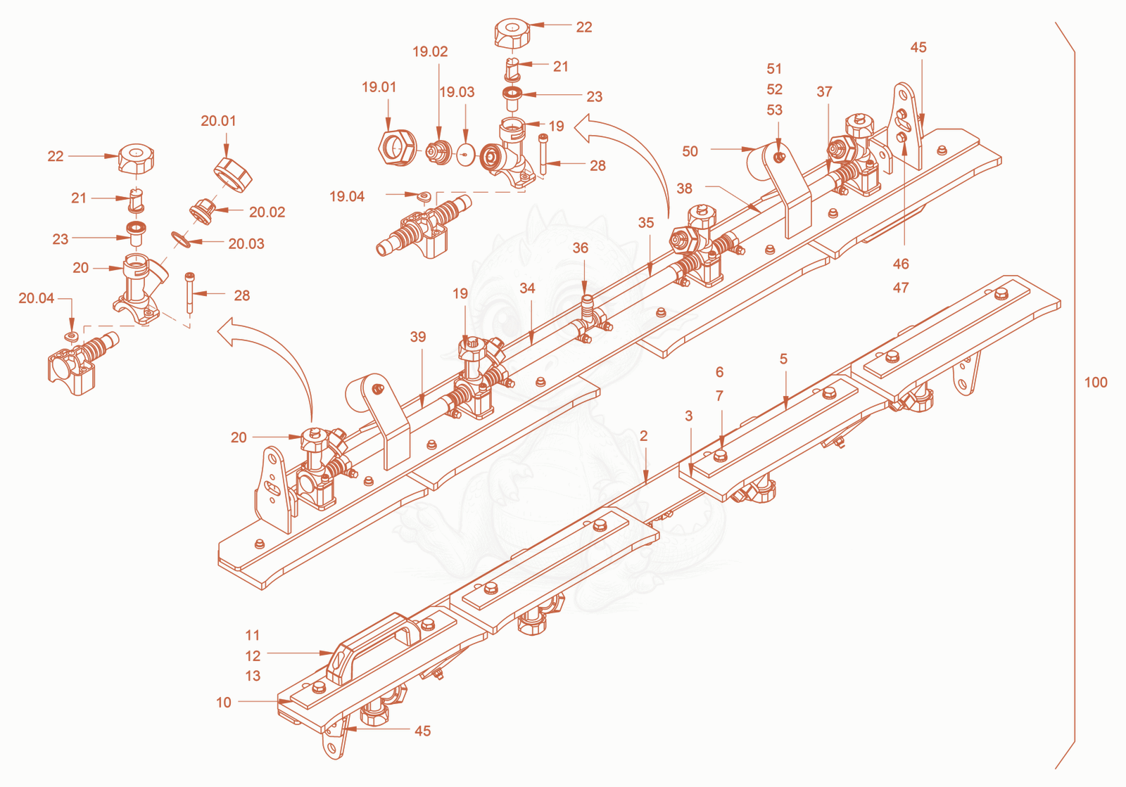 Exploded parts diagram of the additive sprinkling of a Wacker Neuson RD40-130C, with numbered balloons