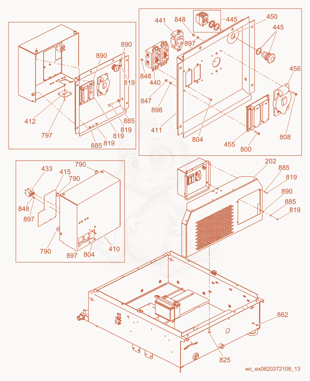 Exploded parts diagram of the Receptacle Panel cpl. of a Wacker Neuson LTW6K, with numbered balloons