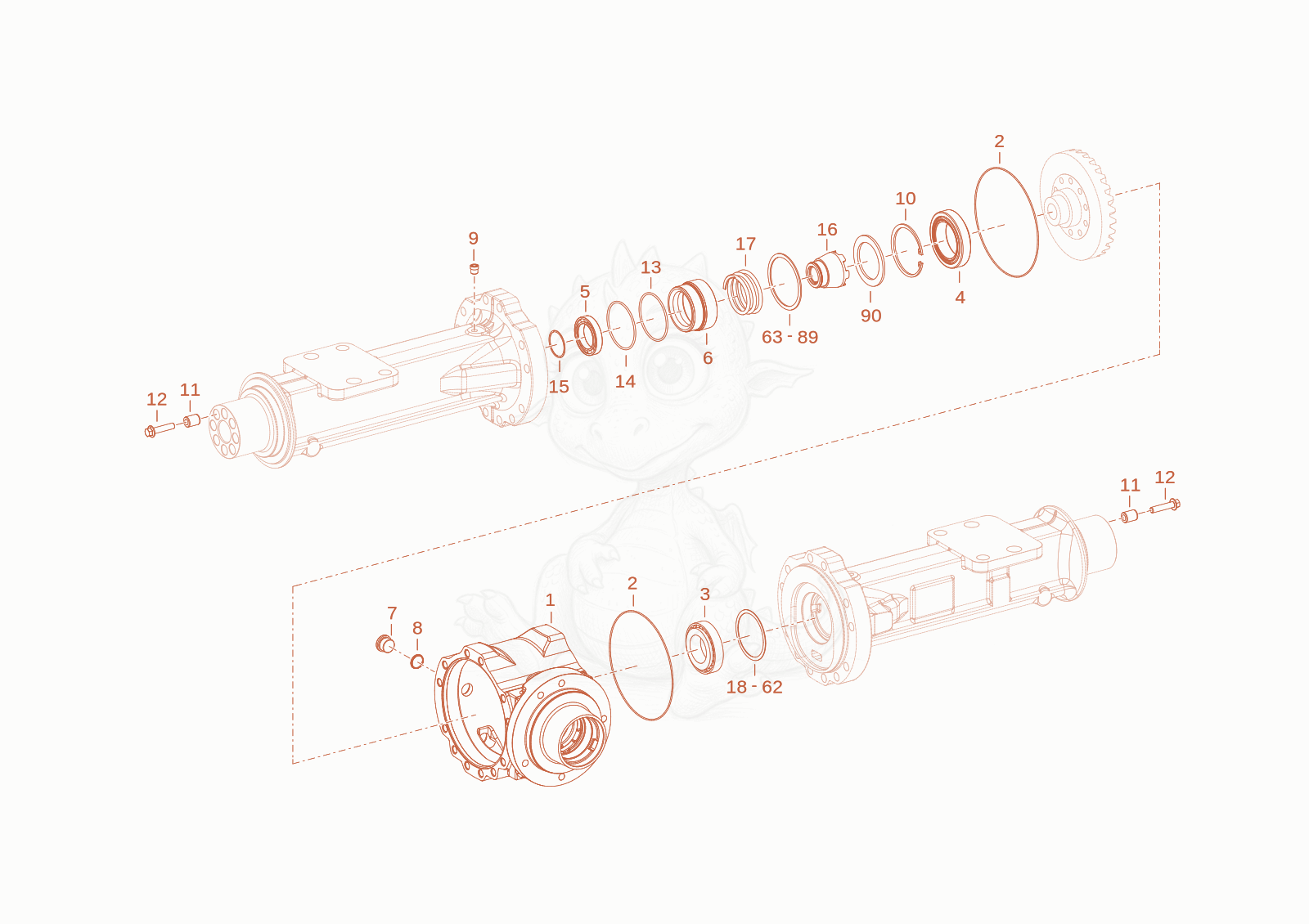Exploded parts diagram of the axle pipe of a Wacker Neuson WL60STAGEV, with numbered balloons