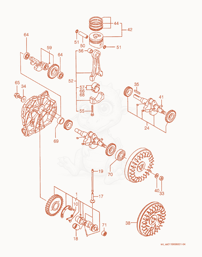 Exploded parts diagram of the Piston/Crankshaft of a Wacker Neuson VP2050Y, with numbered balloons