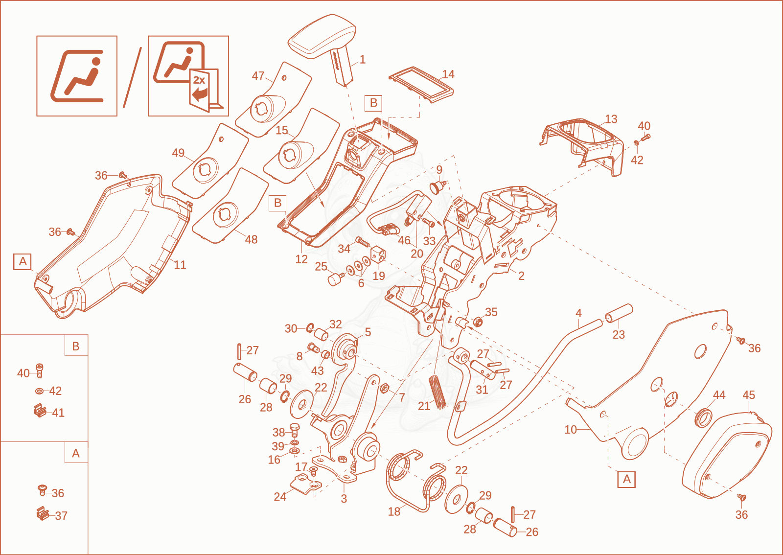 Exploded parts diagram of the controllever carrier right (option) of a Wacker Neuson ET24, with numbered balloons