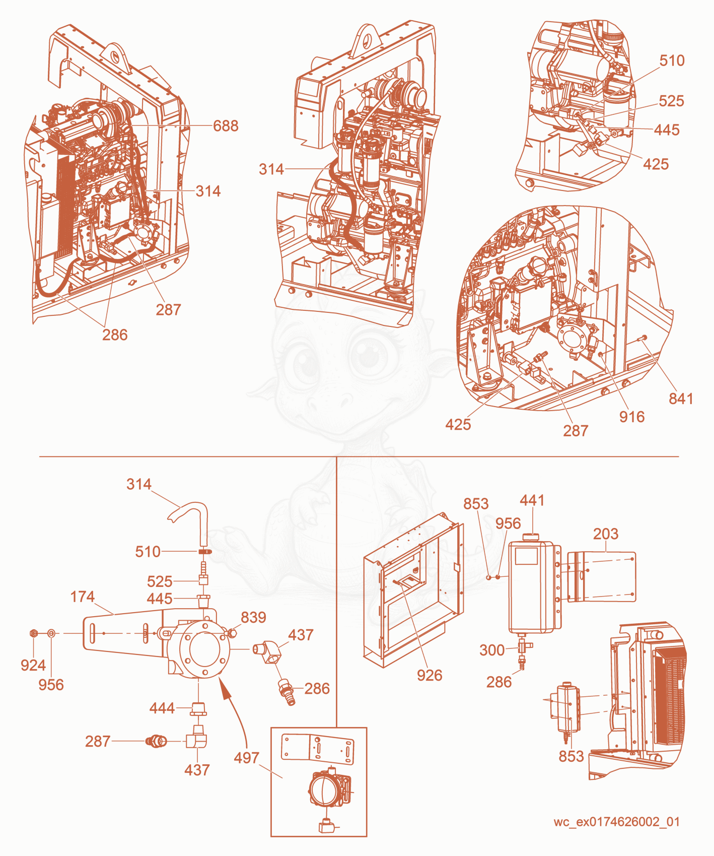 Exploded parts diagram of the Option-Lube Level Maintainer of a Wacker Neuson G100, with numbered balloons