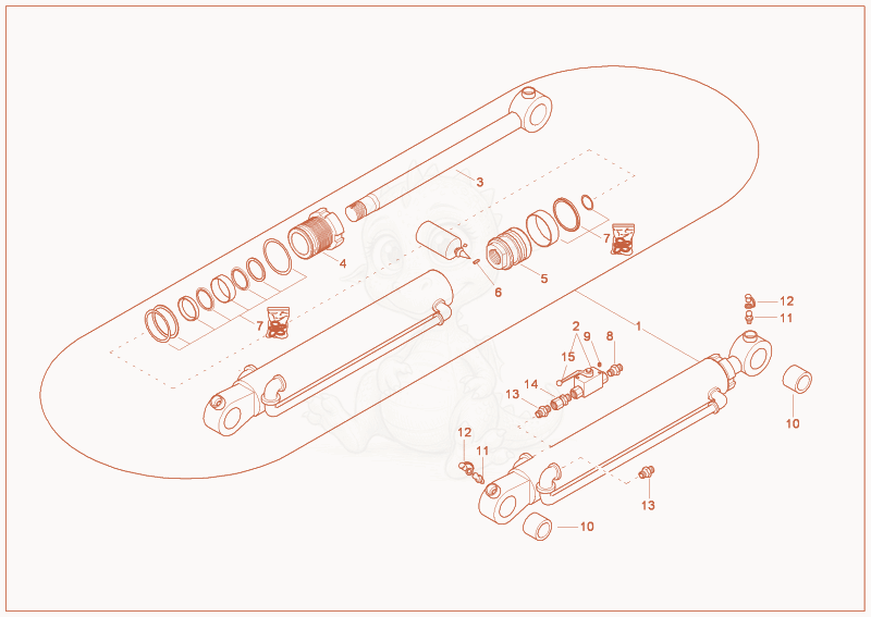 Exploded parts diagram of the bucket cylinder of a Wacker Neuson 3802WD, with numbered balloons
