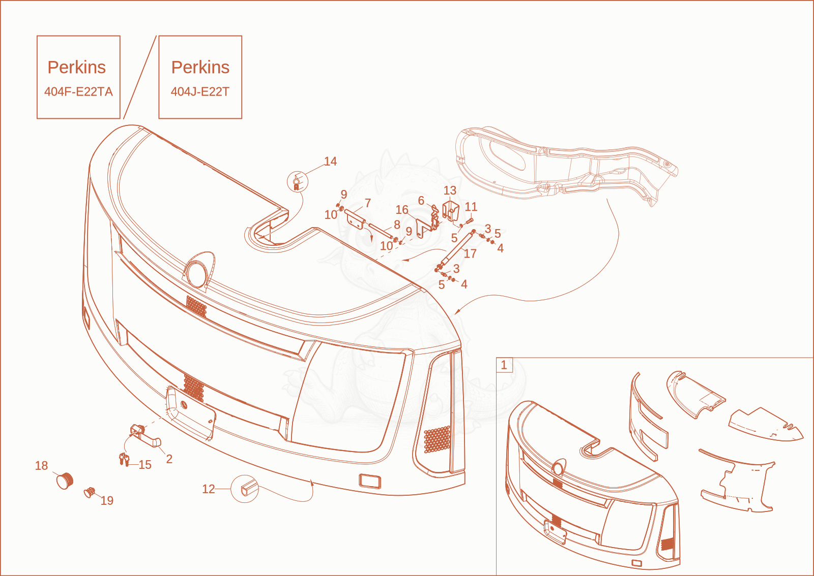 Exploded parts diagram of the engine hood (option) of a Wacker Neuson EW65, with numbered balloons