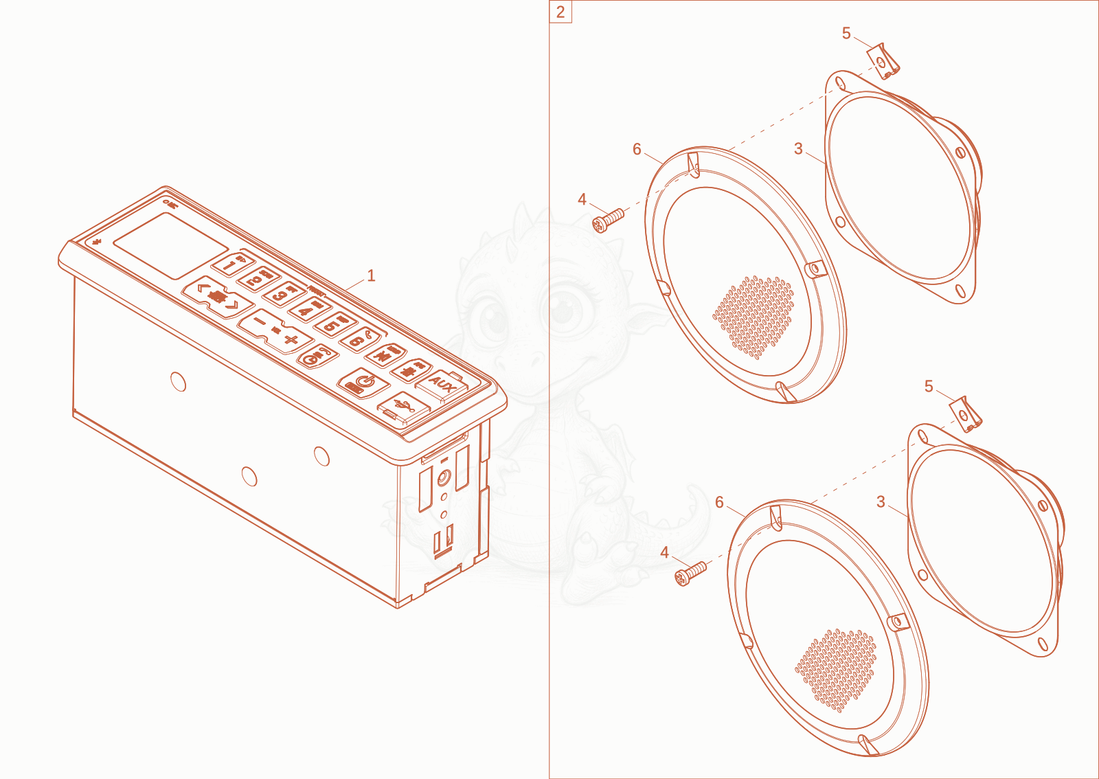Exploded parts diagram of the RADIO (OPTION) of a Wacker Neuson EW100-2, with numbered balloons