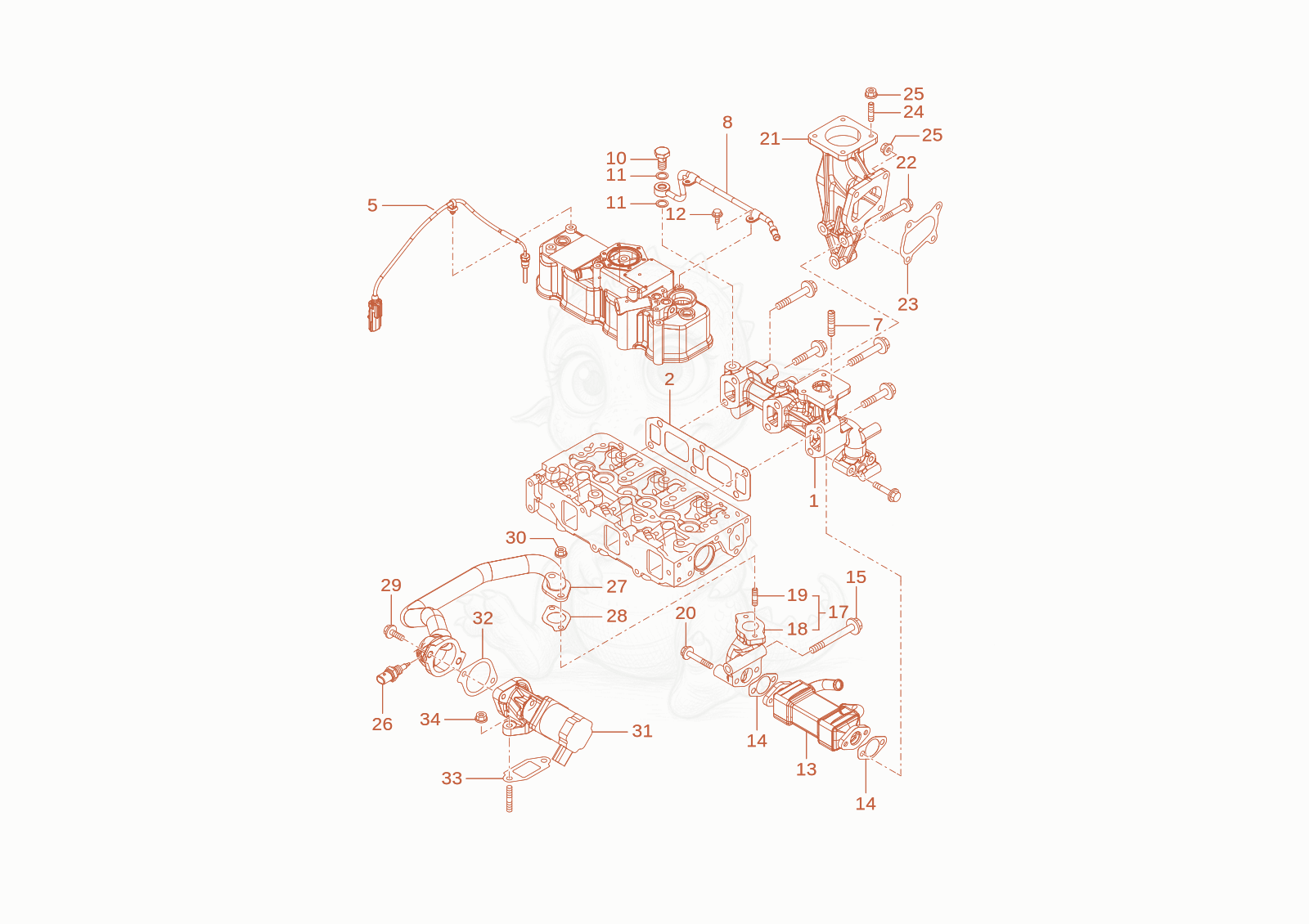Exploded parts diagram of the exhaust system of a Wacker Neuson WL28(A01-01), with numbered balloons