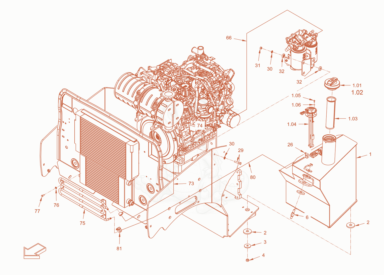 Exploded parts diagram of the fuel system of a Wacker Neuson RD28-120CDPF, with numbered balloons