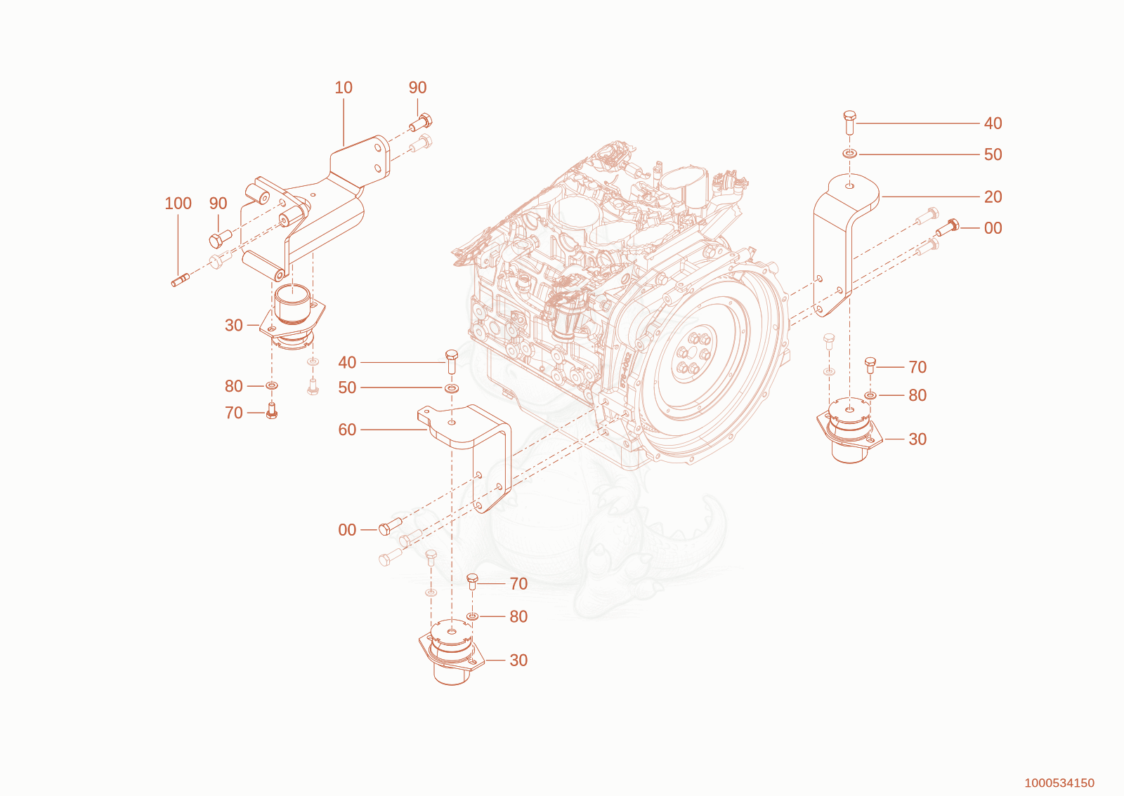 Exploded parts diagram of the mounting of a Wacker Neuson TH625(T06-01), with numbered balloons
