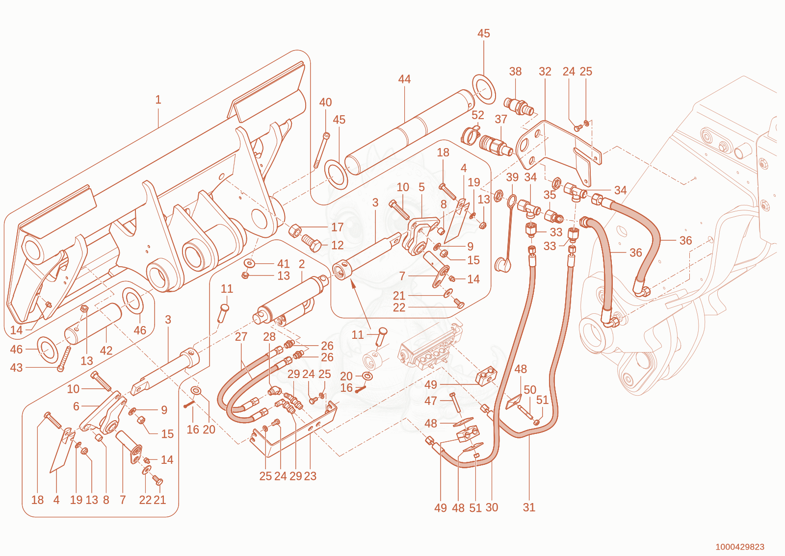 Exploded parts diagram of the quickhitch plate of a Wacker Neuson TH627(418-22), with numbered balloons