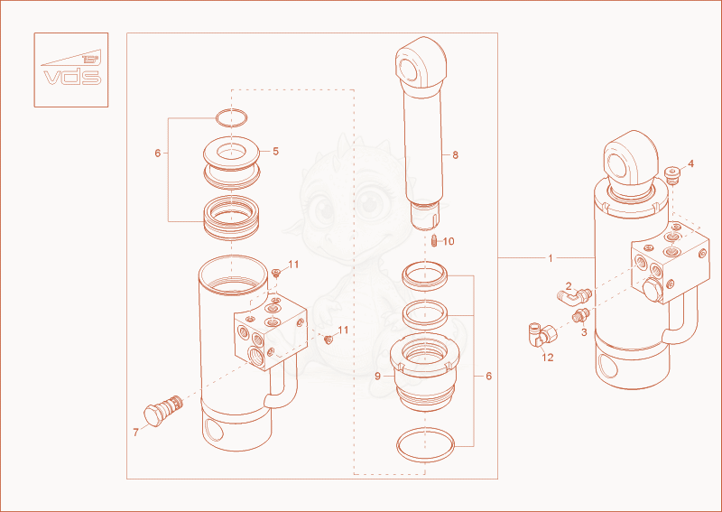 Exploded parts diagram of the BUCKET TILT CYLINDER (OPTION) of a Wacker Neuson ET18, with numbered balloons