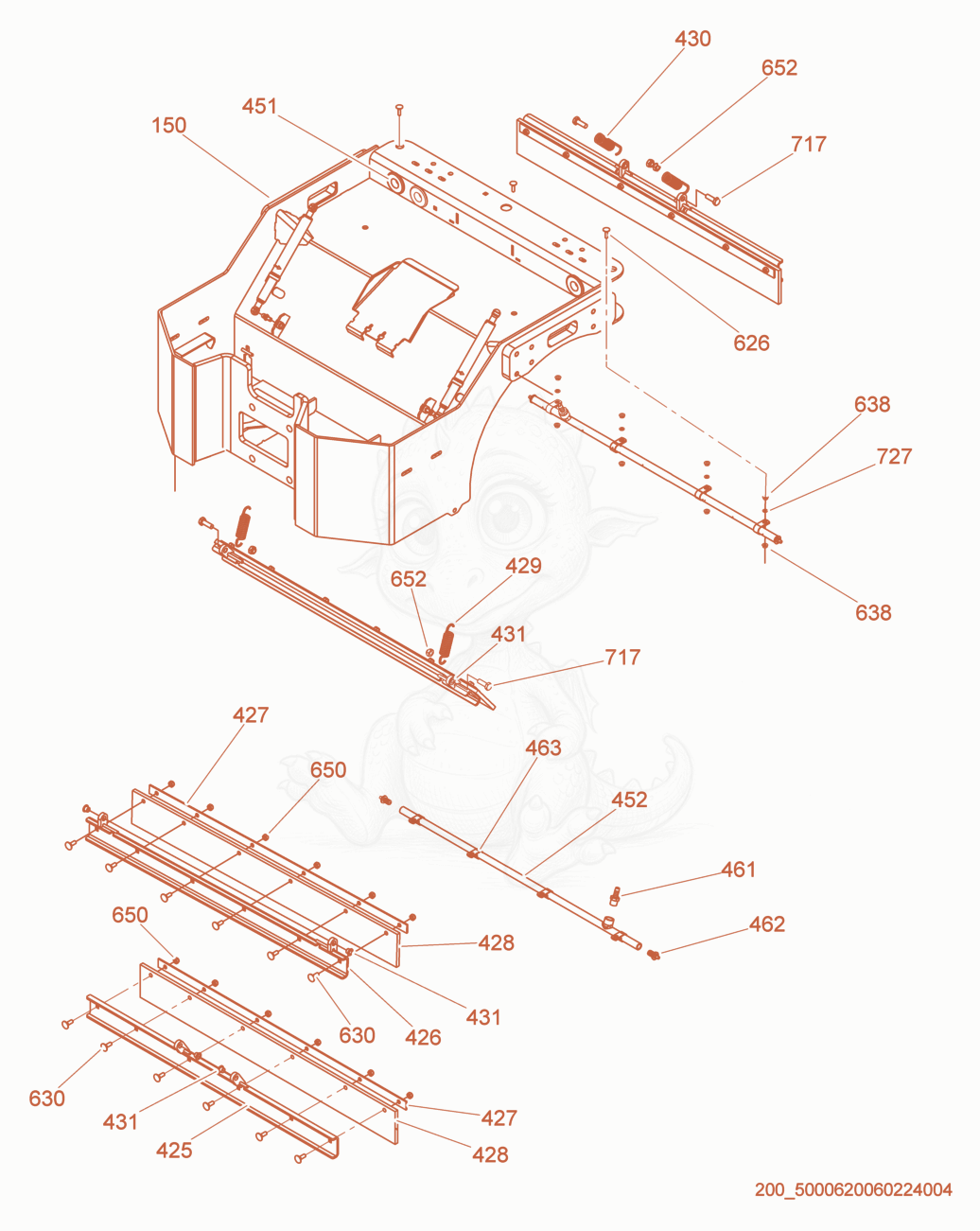 Exploded parts diagram of the Rear Scraper Bars of a Wacker Neuson RD16-90, with numbered balloons