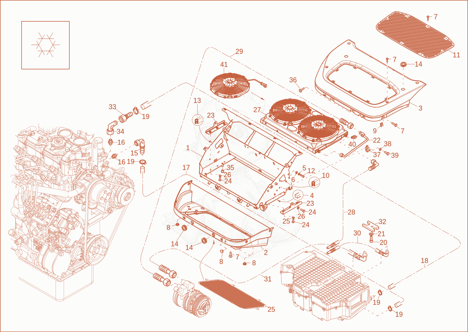 Exploded parts diagram of the AIR-CONDITIONING PLANT (OPTION) of a Wacker Neuson EZ80, with numbered balloons