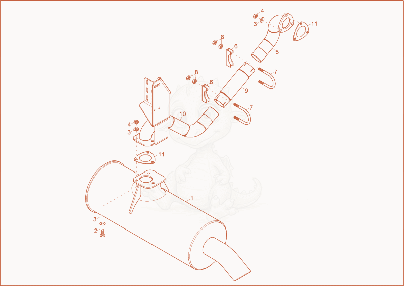 Exploded parts diagram of the exhaust of a Wacker Neuson 9001, with numbered balloons