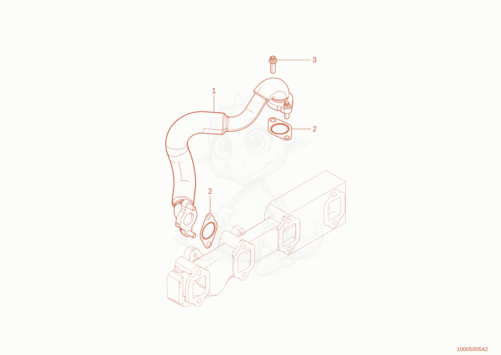 Exploded parts diagram of the exhaust pipe of a Wacker Neuson TH745(416-32), with numbered balloons