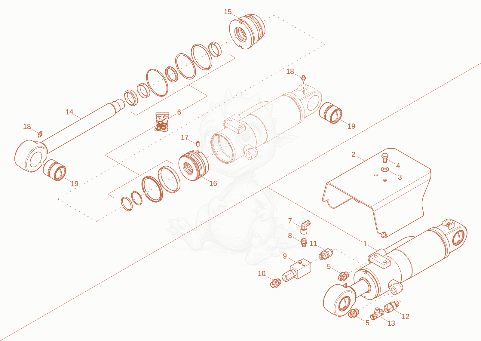 Exploded parts diagram of the blade cylinder of a Wacker Neuson EZ26E, with numbered balloons