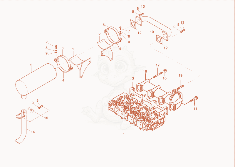 Exploded parts diagram of the exhaust of a Wacker Neuson 3602RDFORCE, with numbered balloons