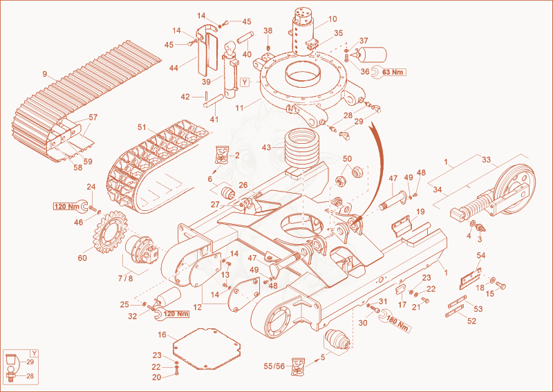 Exploded parts diagram of the TRACKLAYING GEAR (OPTION STEEL CHAIN) of a Wacker Neuson 3703RD, with numbered balloons