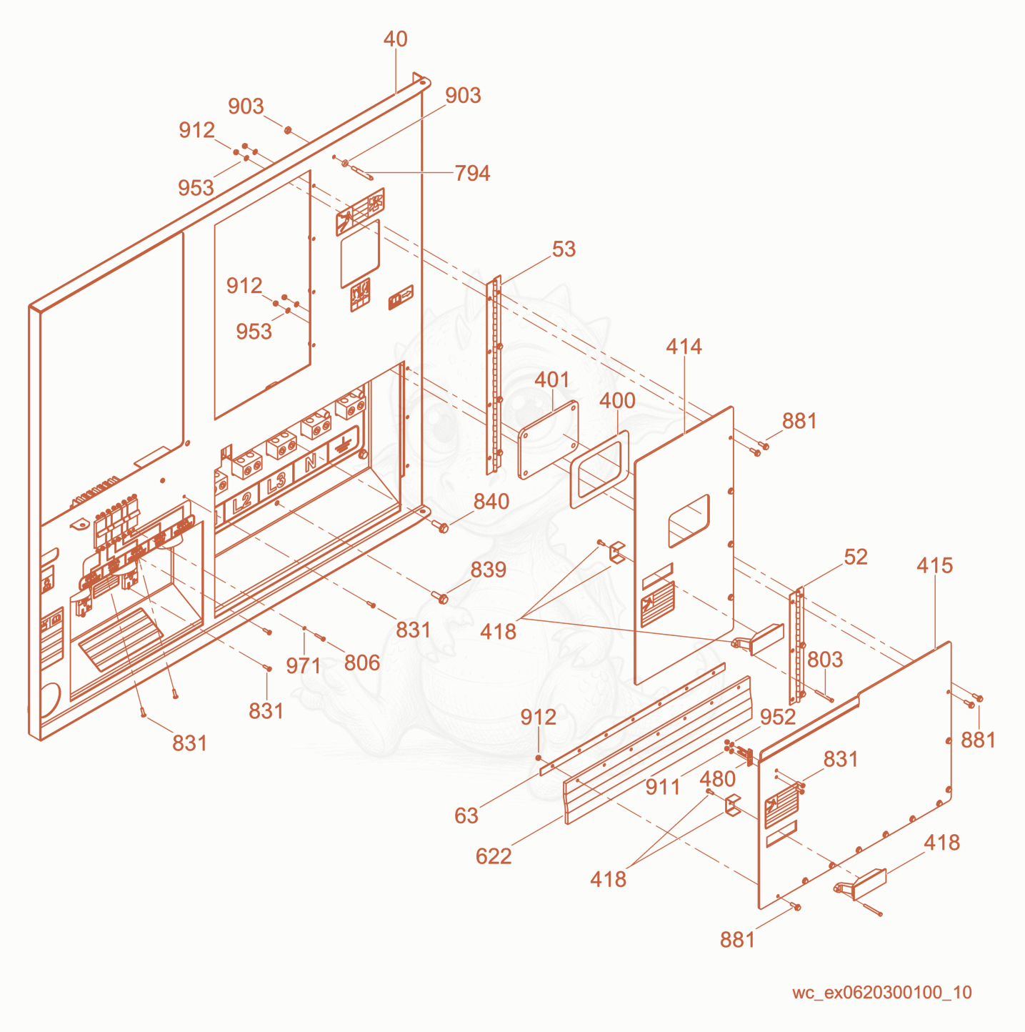 Exploded parts diagram of the Lug Box of a Wacker Neuson G240, with numbered balloons