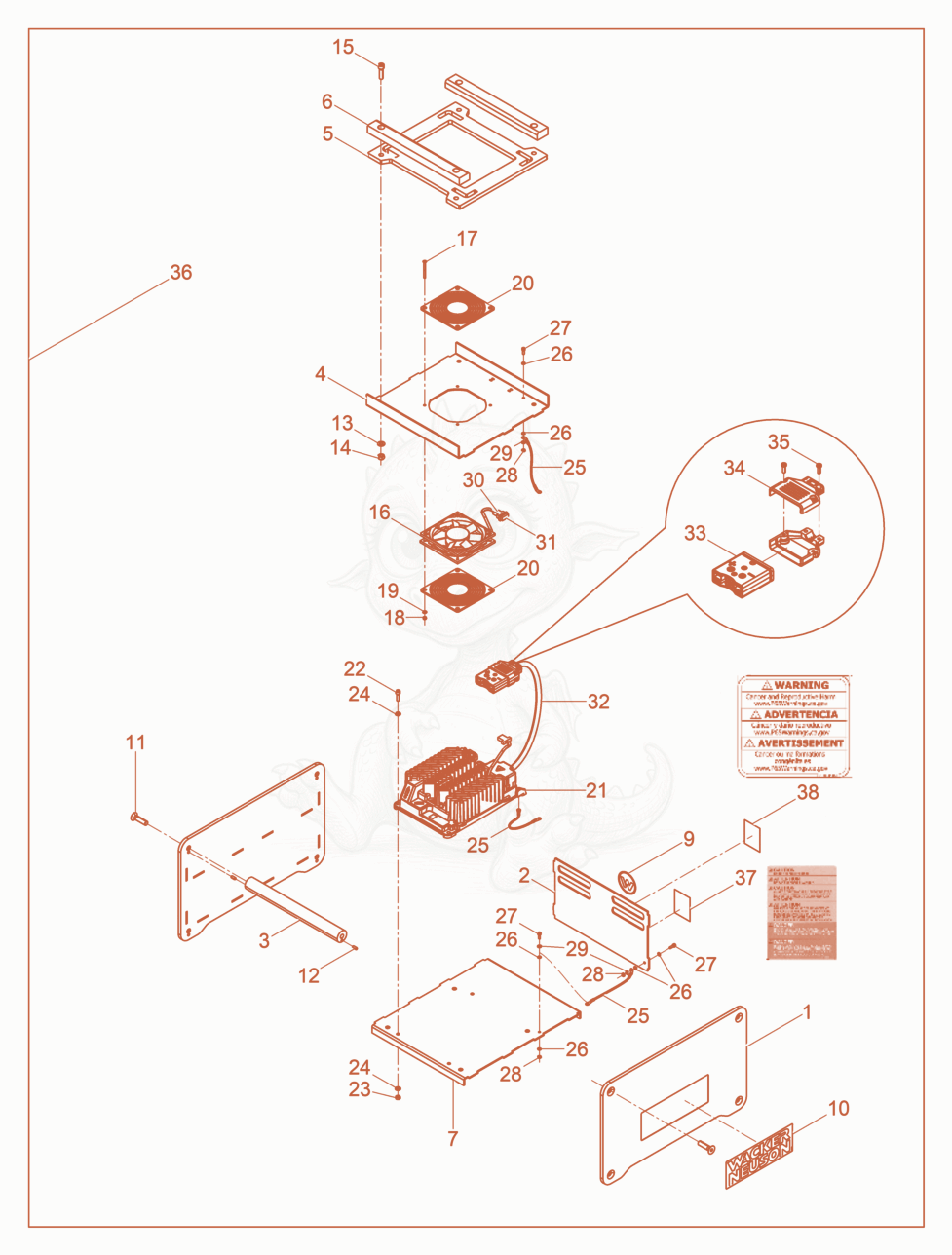 Exploded parts diagram of the Battery charger C 48/13 US of a Wacker Neuson AP2560E, with numbered balloons