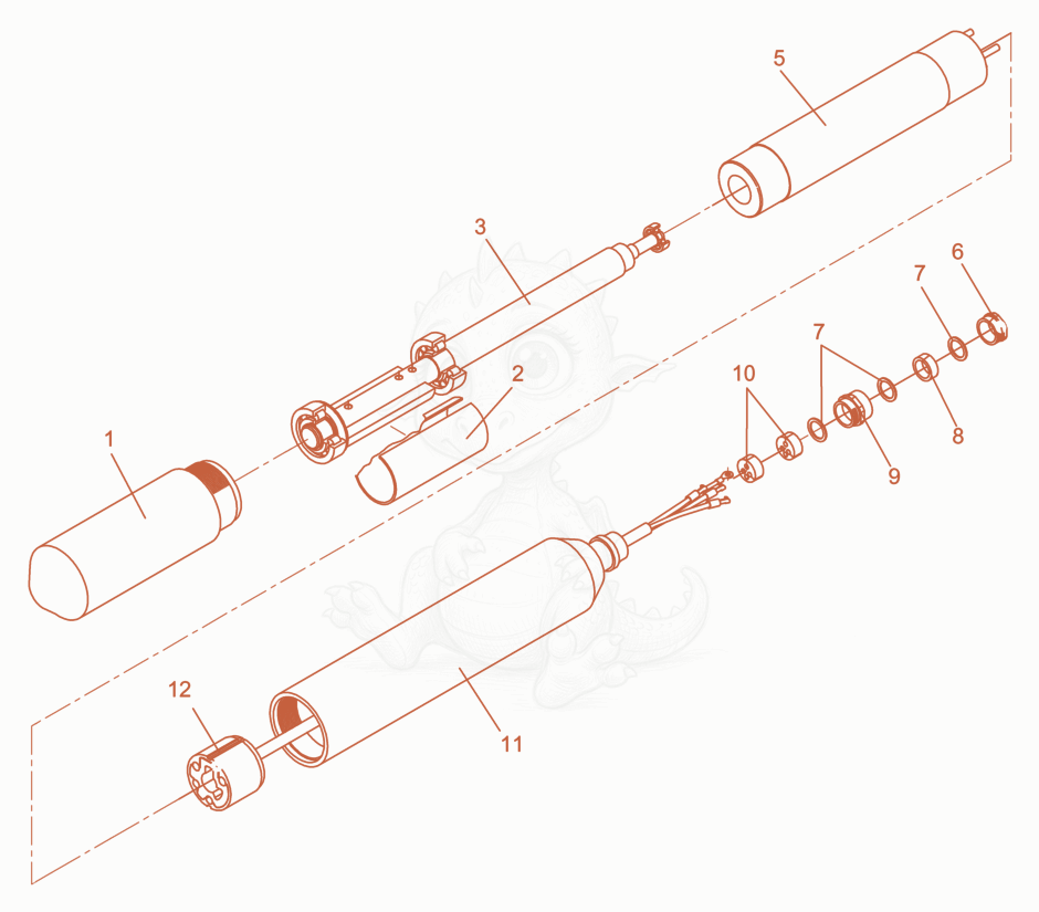 Exploded parts diagram of the Internal Vibrator cpl. of a Wacker Neuson IREN65K/250GV, with numbered balloons