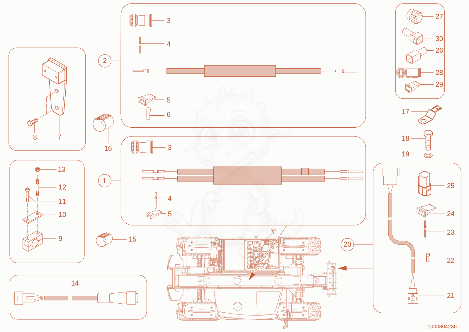 Exploded parts diagram of the Electrical telescopic arm of a Wacker Neuson TH744(416-02), with numbered balloons