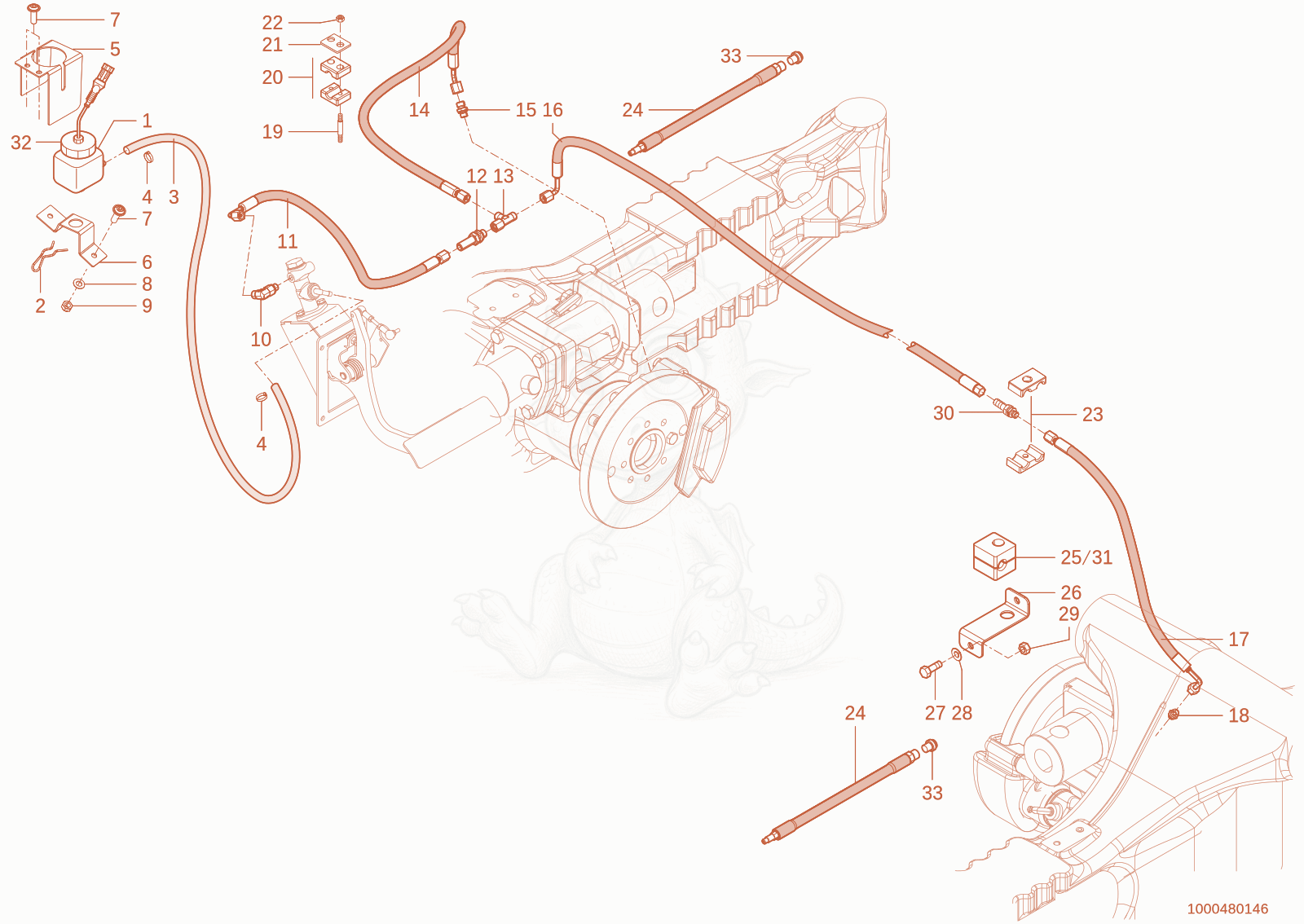 Exploded parts diagram of the brake of a Wacker Neuson TH735(415-36), with numbered balloons