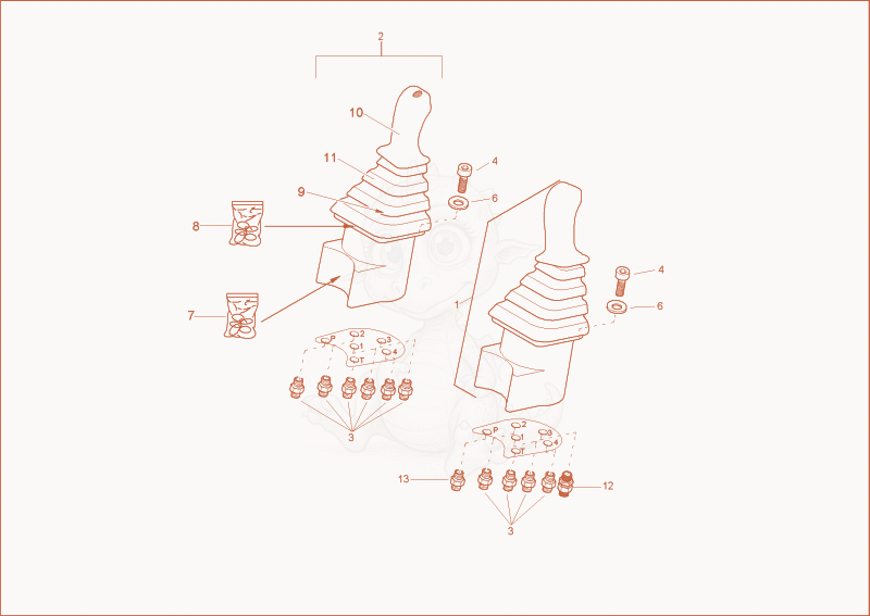 Exploded parts diagram of the joystick of a Wacker Neuson 2202RDFORCE, with numbered balloons