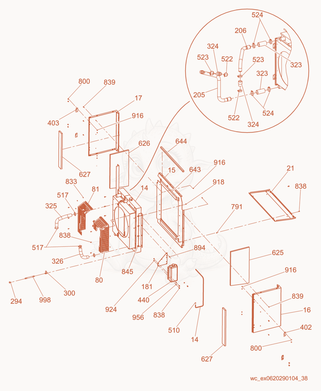 Exploded parts diagram of the Radiator cpl. of a Wacker Neuson G120, with numbered balloons
