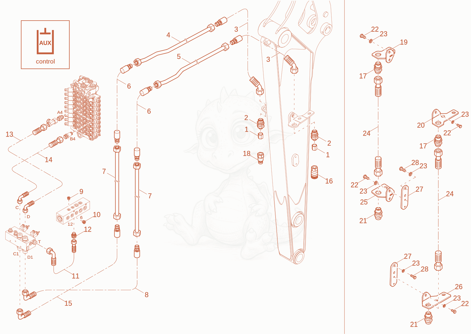 Exploded parts diagram of the control lever option of a Wacker Neuson EW100-2, with numbered balloons