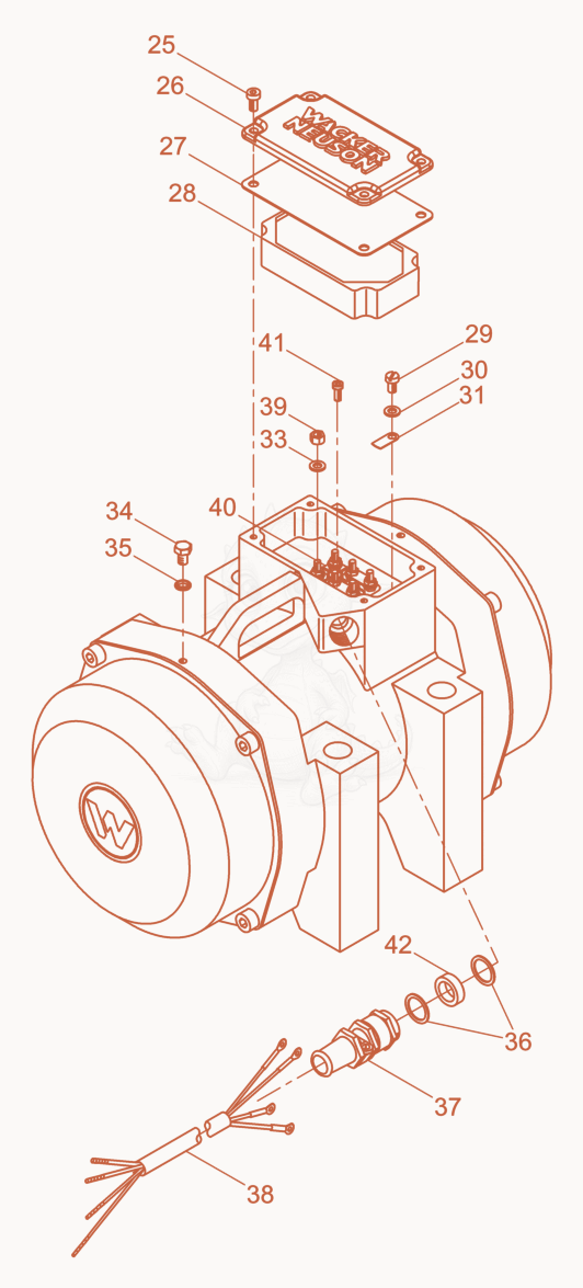 Exploded parts diagram of the External Vibrator cpl. of a Wacker Neuson AR75/3,6/220/440, with numbered balloons