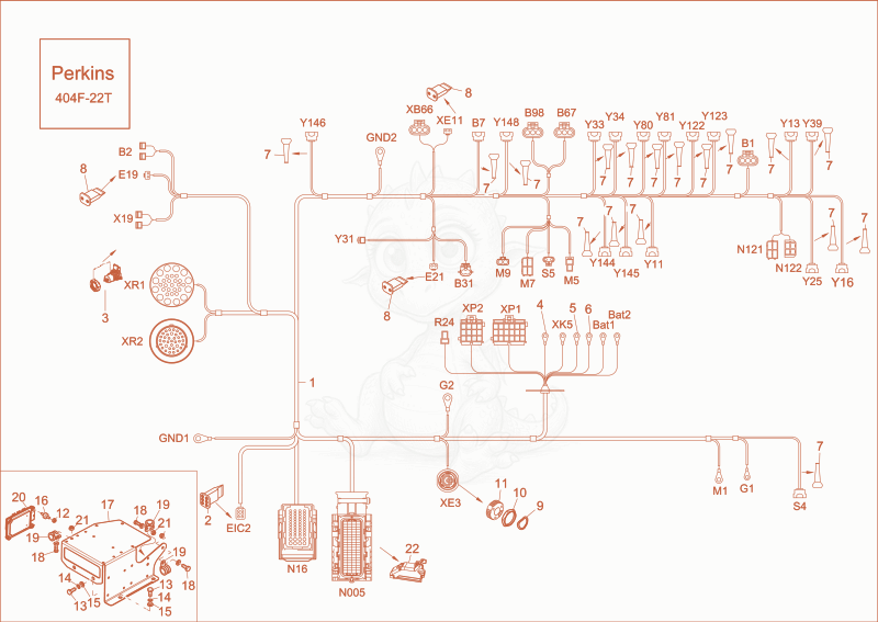 Exploded parts diagram of the wire harness chassis, engine of a Wacker Neuson ET65, with numbered balloons