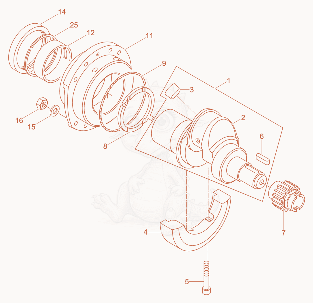 Exploded parts diagram of the Crankshaft - Mounting flange of a Wacker Neuson DPU5545HEAP, with numbered balloons