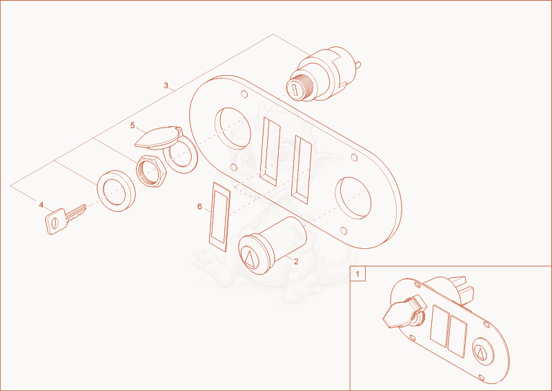 Exploded parts diagram of the ignition lock - plate of a Wacker Neuson 3001, with numbered balloons