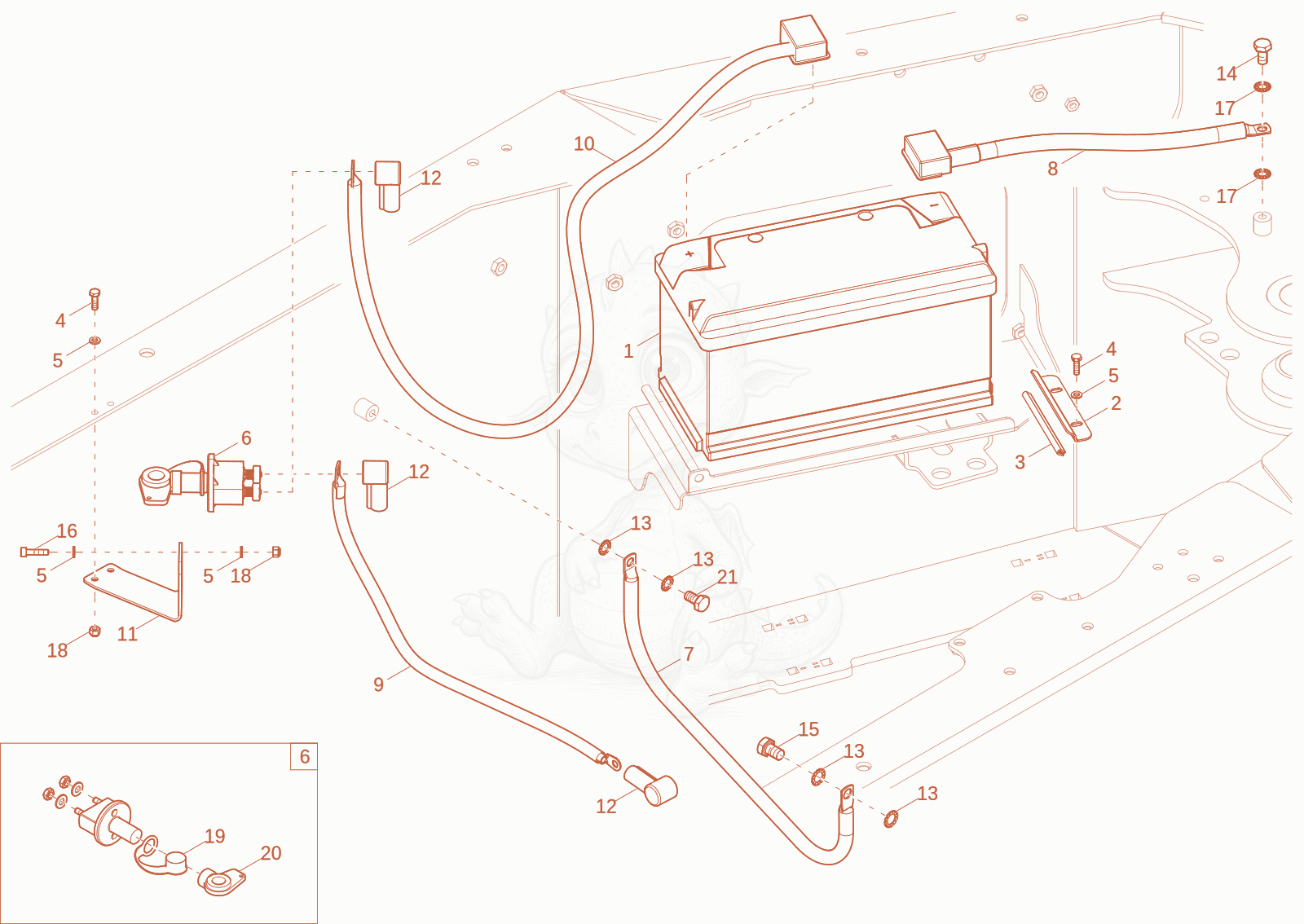 Exploded parts diagram of the battery of a Wacker Neuson DW90-3, with numbered balloons
