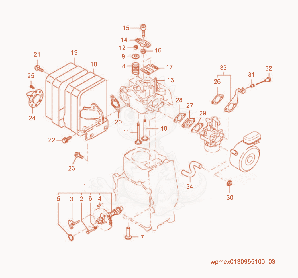 Exploded parts diagram of the Intake/Exhaust of a Wacker Neuson VP40H, with numbered balloons