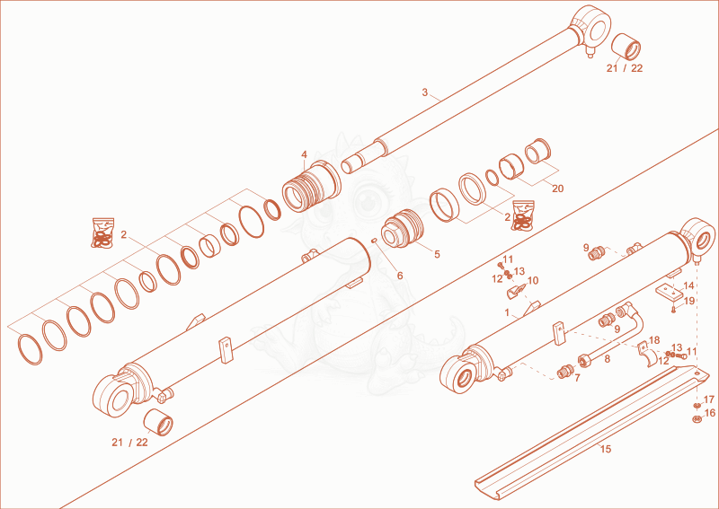 Exploded parts diagram of the BOOM CYLINDER of a Wacker Neuson EZ53, with numbered balloons