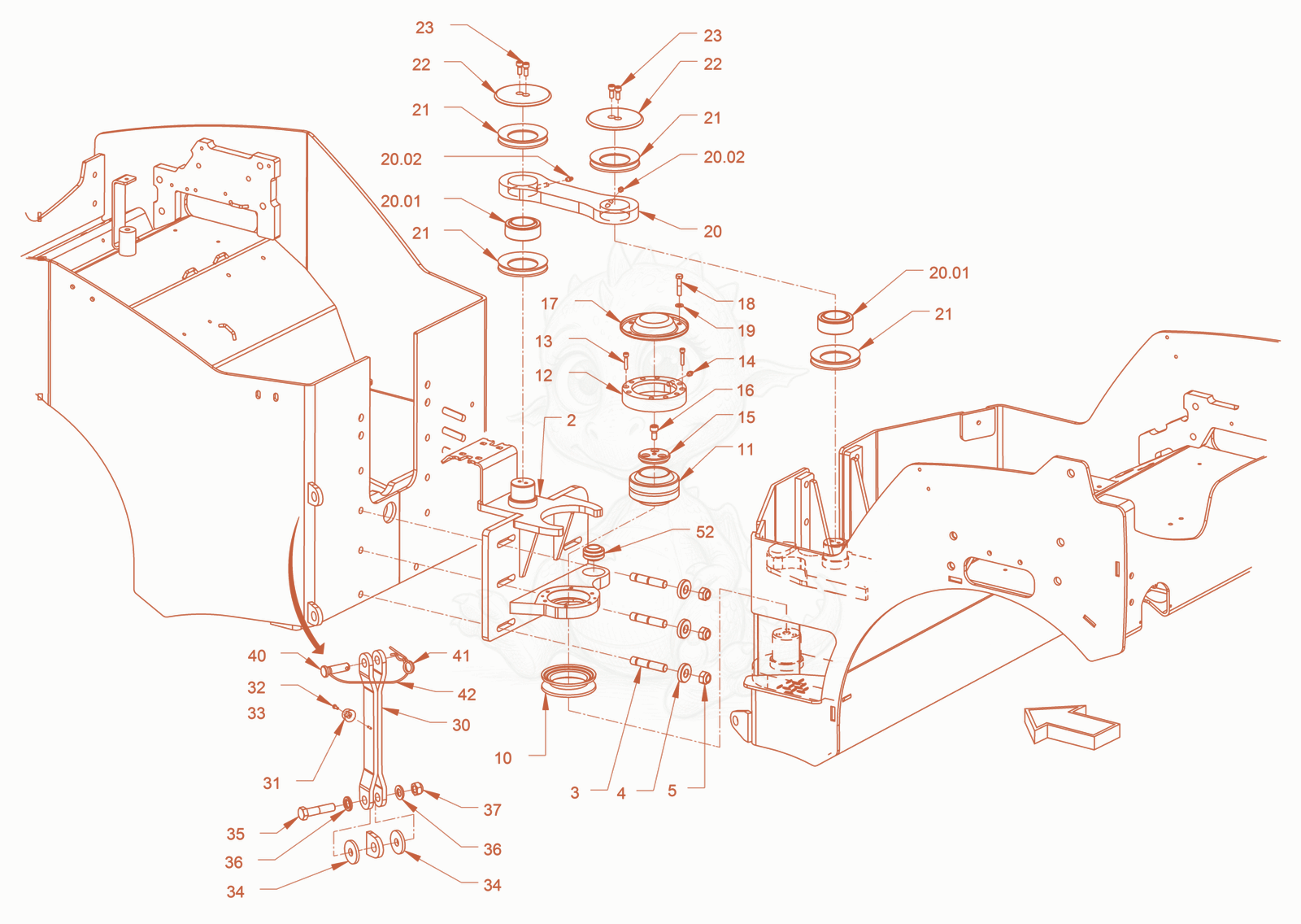 Exploded parts diagram of the centre pivot assembly of a Wacker Neuson RD24-100, with numbered balloons
