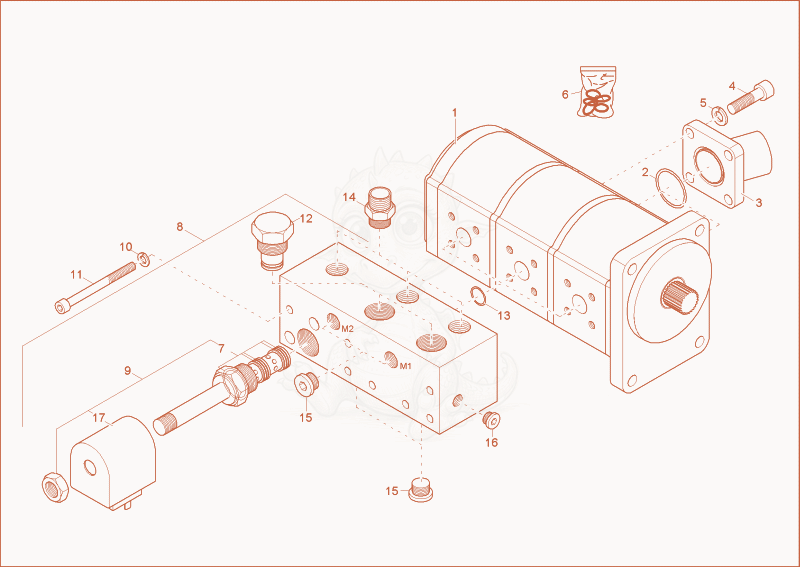 Exploded parts diagram of the hydraulic pump of a Wacker Neuson 2202RD, with numbered balloons
