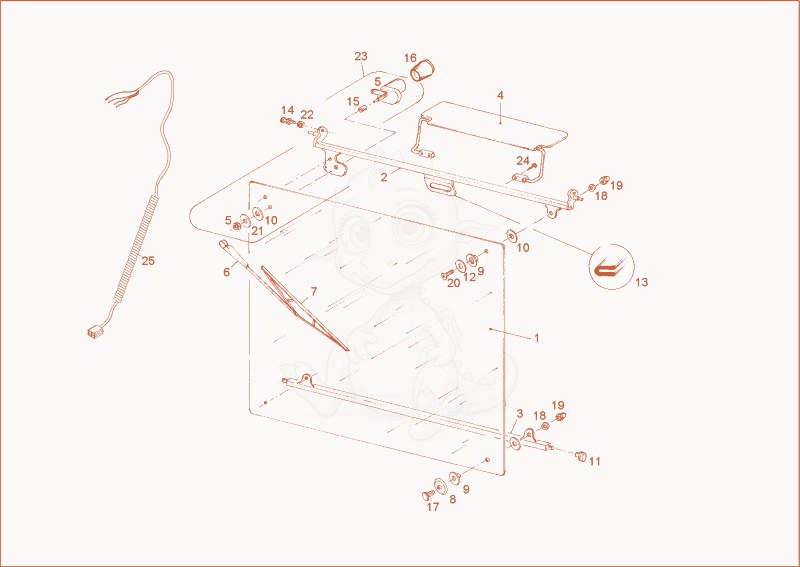 Exploded parts diagram of the front window of a Wacker Neuson 5001RDV, with numbered balloons
