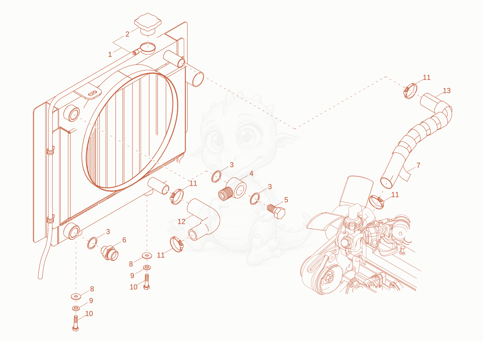 Exploded parts diagram of the COOLER of a Wacker Neuson DT12, with numbered balloons