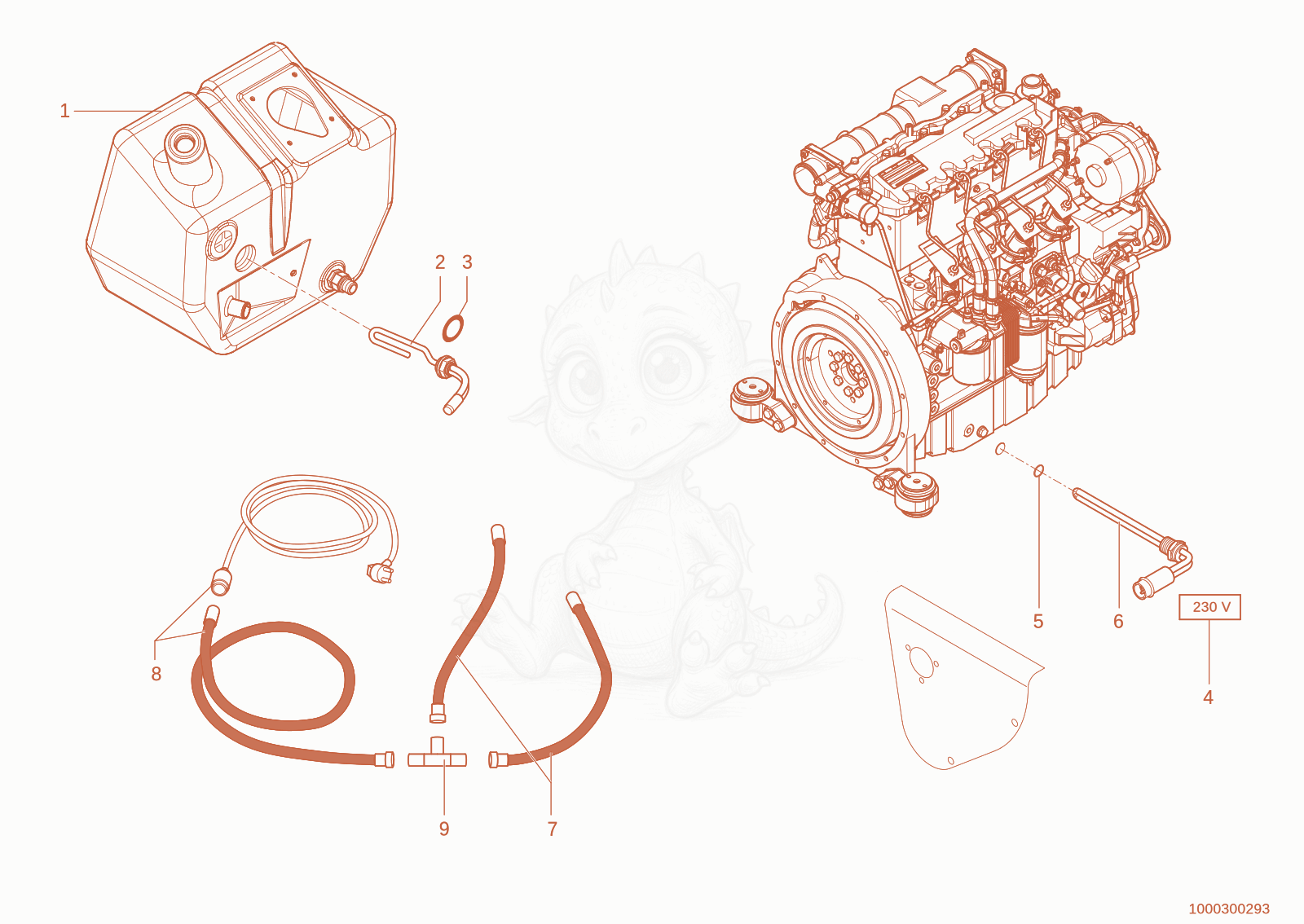 Exploded parts diagram of the Preheater of a Wacker Neuson 1150, with numbered balloons