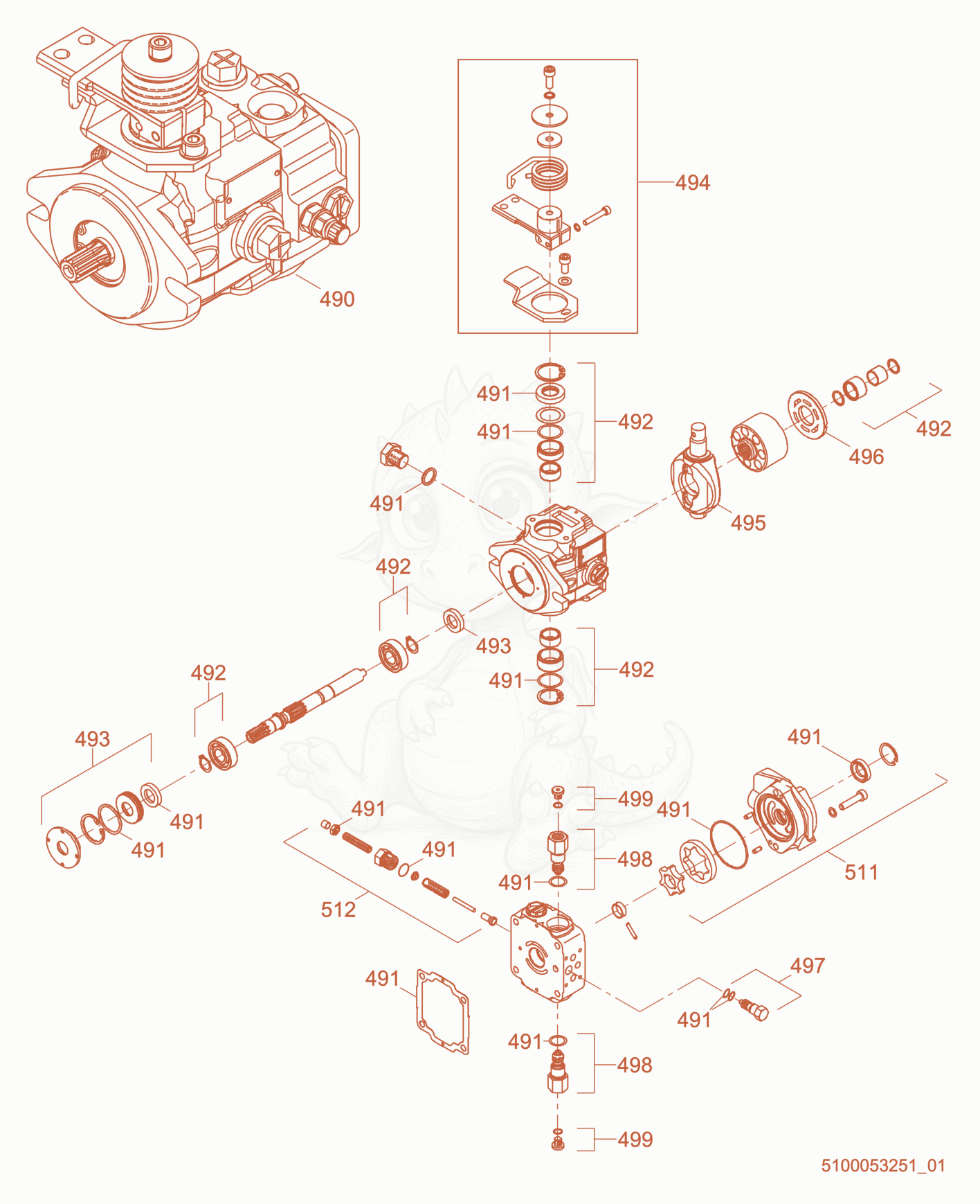 Exploded parts diagram of the Drive Pump cpl. of a Wacker Neuson RD7A, with numbered balloons