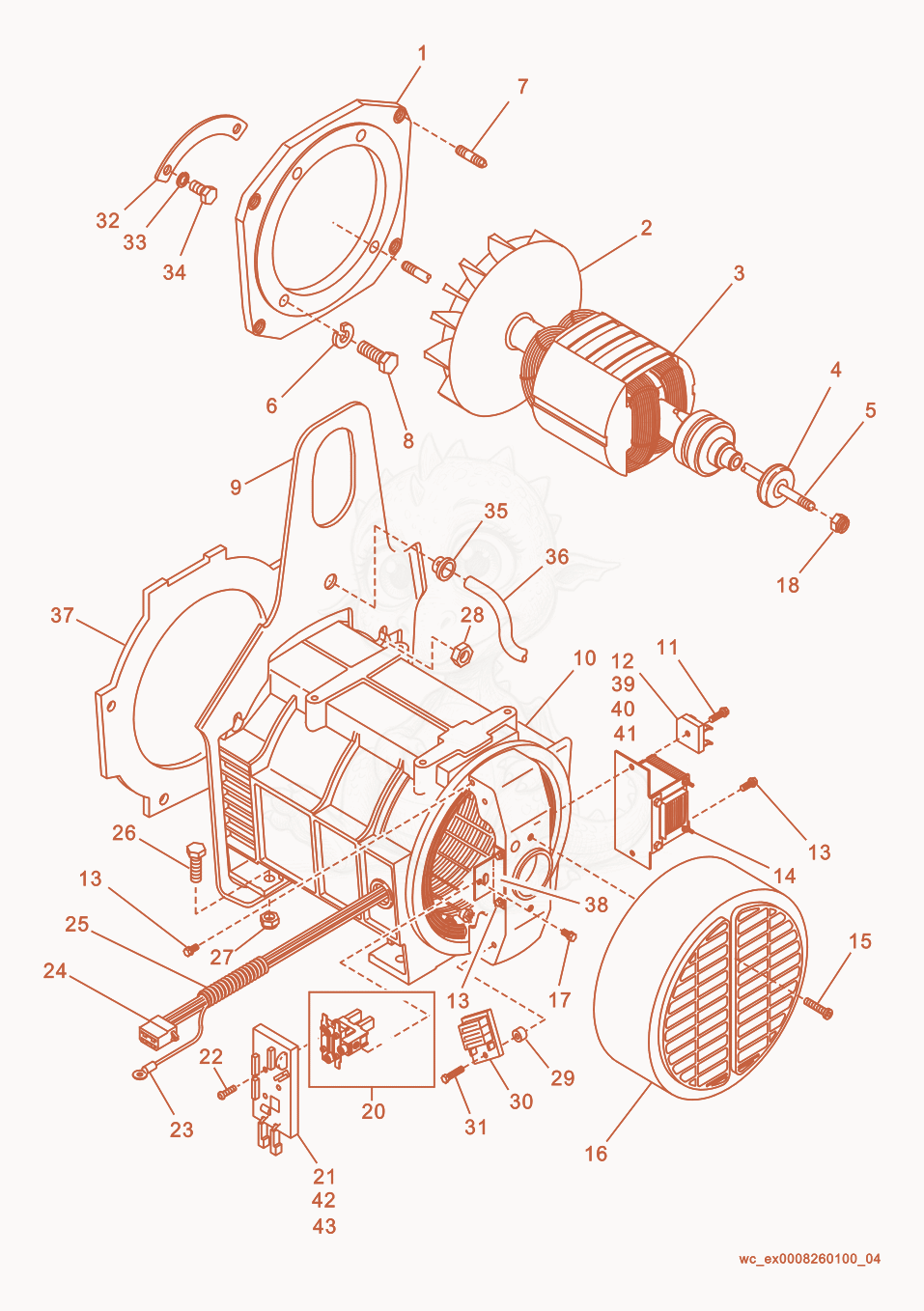 Exploded parts diagram of the Generator Front of a Wacker Neuson GS4.6AI, with numbered balloons