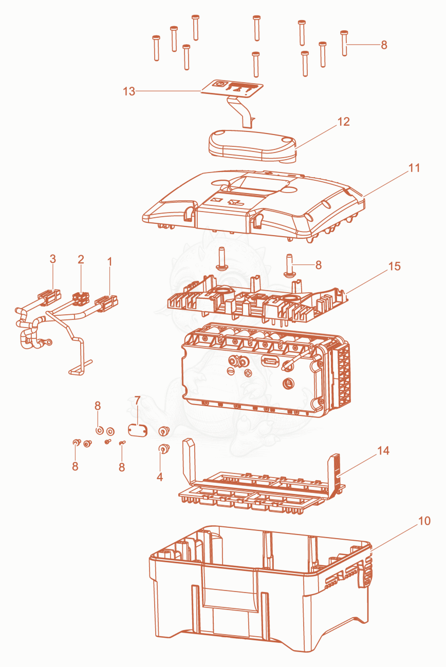 Exploded parts diagram of the Battery of a Wacker Neuson BOB5, with numbered balloons