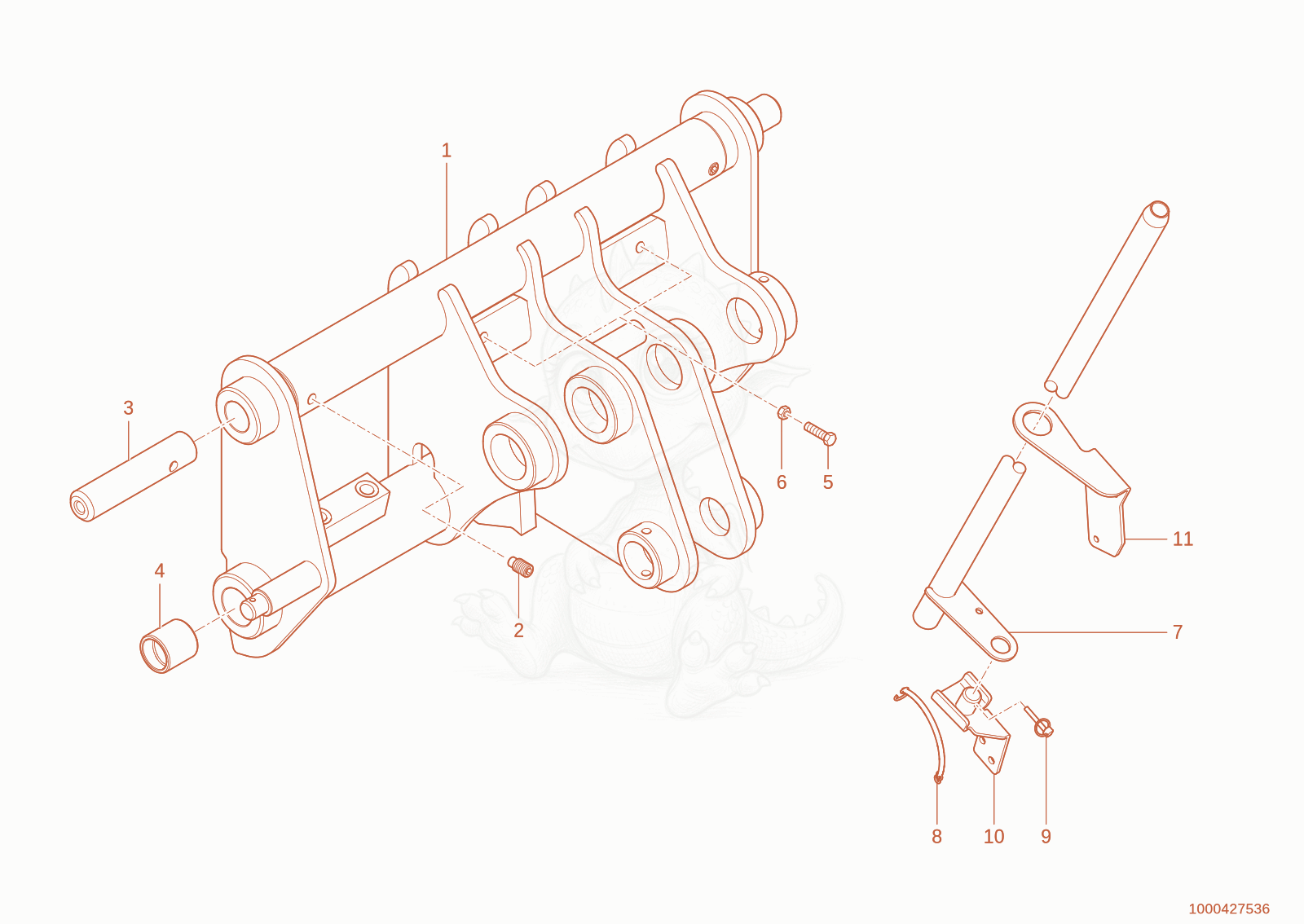 Exploded parts diagram of the quickhitch plate of a Wacker Neuson TH627(418-22), with numbered balloons