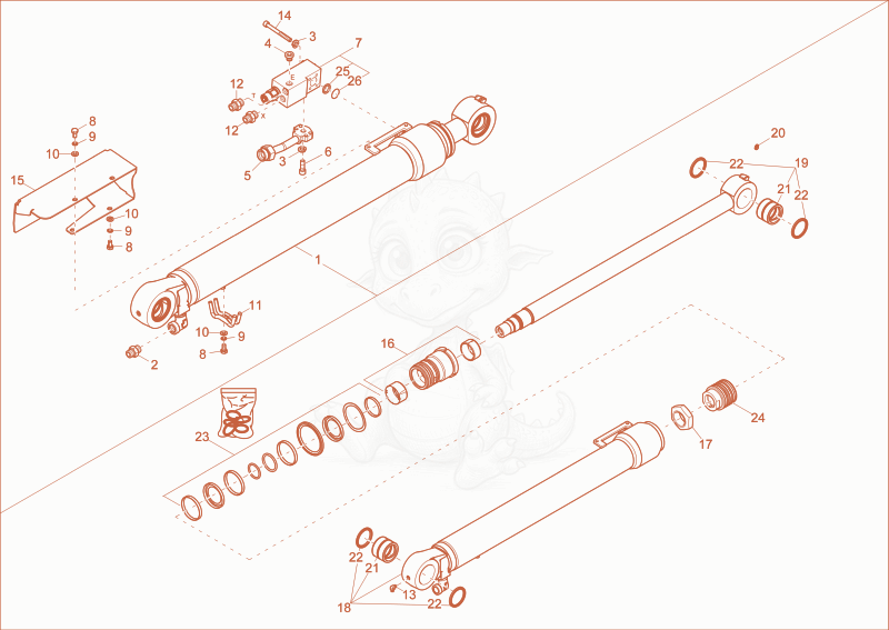 Exploded parts diagram of the DIPPER ARM CYLINDER of a Wacker Neuson EZ80, with numbered balloons